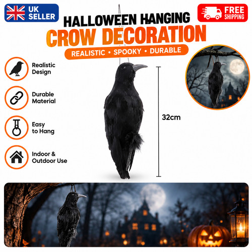 Realistic hanging black crow - realistic,