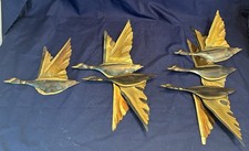 Vintage Set Of MCM Flying Ducks Geese Brass Metal Welded Wall Art Hanging READ