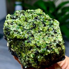 143G Natural Olivine Rock Specimen Deposits On Lava Stone Peridot Black