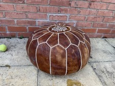 Vintage Moroccan Leather Pouffe Ottoman Handmade True Mid Century Boho Retro