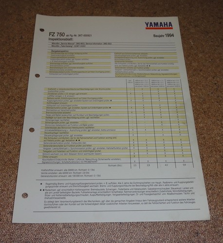 Inspection sheet yamaha 750 - fz,