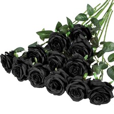 12X Artificial Single Rose Bud With Stem Silk Flowers Fake Bouquet Wedding Party