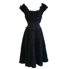 SPORTMAX Black Silk Blend Ruffled Sleeveless Midi Dress 22210191 Women's US 8