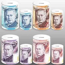 £5 £10 £20 £50 Pound Note Design Kids Money Box Tin Saving Cash PIggy Bank Box