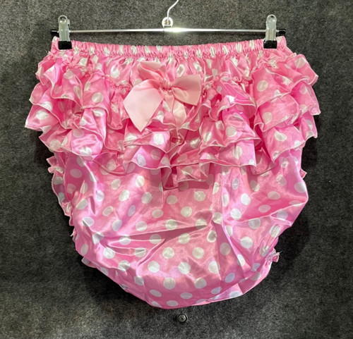 Frilly pink polka - dot, fabric