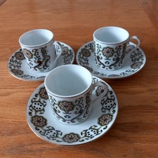 Set of 3 Beautiful Vintage Chinese Miniature Coffee Cups And Saucers