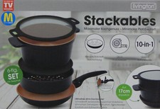 Livington BLACK Stackables 10-in-1 Skillet Pot Frying Pan Saucepan 6 Piece Set