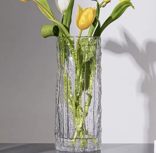 Clear textured glass cylinder - clear,