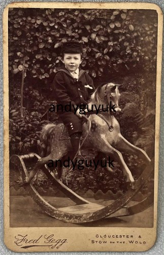 Cdv boy riding rocking horse - cdv,