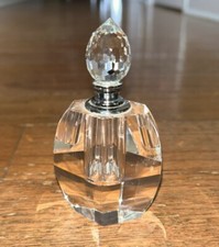 New Crystal Perfume Bottle with Funnel, Diamond Cut, Silver Tone Hardware