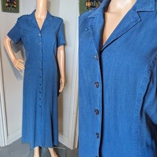 Vintage Jaeger Blue Denim Lyocell Button Thru Maxi Dress 90s 12 14 40