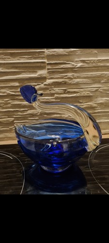 Vintage cobalt blue glass swan - vintage,