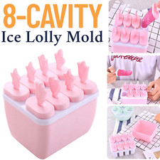 8x Ice Lolly Cream Maker Mold Tray DIY Popsicle Mould Yogurt Icebox with Sticks