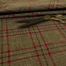 New Furnishing Quality Woven Tartan Fabric Upholstery In Brown Red Colour