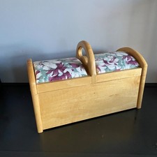 Vintage Padded Sewing Box Wooden Craft Floral MCM Missing Drawer Organise
