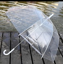 Large Clear Dome See Through Umbrella Handle Transparent Walking Brolly Ladies