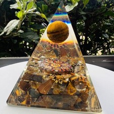 Large orgonite pyramid , Tiger's eye Pyramid, Tree of life , Positive Energy