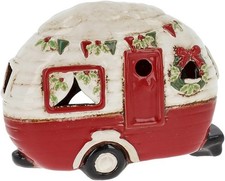 Shudehill Giftware Village Pottery Red & White Xmas Caravan Tealight Holder