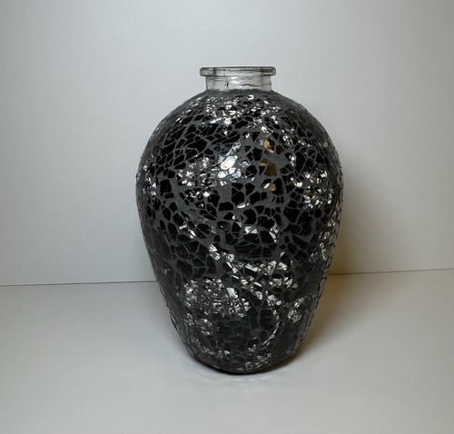 Black silver mosaic vase - &,