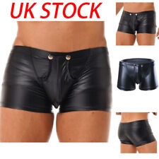 UK Men Wetlook Faux Leather Boxer Shorts Low Waist Bulge Pouch Undershorts