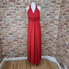 Debut Evening Dress 12 Red Chiffon Fit Flare Halter Neck Maxi