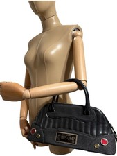 Vtg Christian Dior by John Galliano Black Denim License Plate Bag