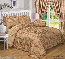 ANASTASIA GOLD FLORAL JACQUARD TERRACOTTA MINK TAN LUXURIOUS BEDDING OR CURTAINS