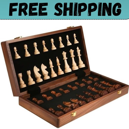 Folding walnut chess - 15", set