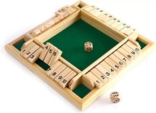 Wooden Shut The Box Board Game 10 Number Sided Dice Set for 2 to 4 Players