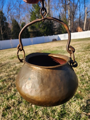 Old copper cauldron hanging - copper,