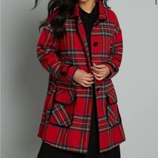 Hell Bunny Red A-line Swing Coat Stanley Plaid Coat New Size M UK Size 12