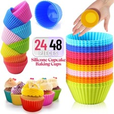 24-48pk Silicone Cupcake Cases Muffin Cup Cake Mould Reusable Non Stick Baking 