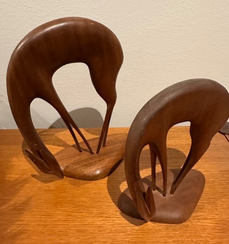 Vintage teak deer figurines