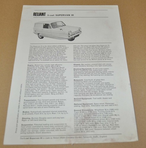 Reliant supervan iii brochure - supervan,