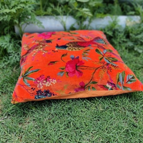 Orange velvet bird cushion - orange,
