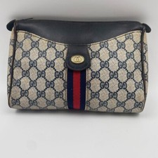 Vintage GUCCI Sherry line GG pattern clutch bag PVC leather navy authentic