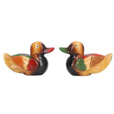 1 Pair Wooden Mandarin Ducks Figurine Colorful Love Birds Duck Statue Handmade
