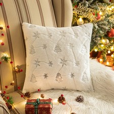 18" Christmas Tree Snowflake Plush Cushion Cover Sequin Sofa Pillow Case Home UK
