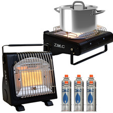 2in1 Portable Gas Heater Camping Butane Cooker Ceramic +6 Cartridge 1,7KW