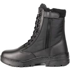 Black Leather SIDE ZIP Army Combat Boots Tactical Cadet Security Motorcycle