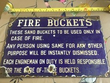 Blue enamel FIRE BUCKETS sign from Railway station - original