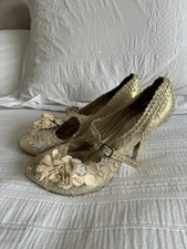 Irregular Choice Gold Ivory Floral Court Heels Shoes Size 41 UK 7.5 Buckle