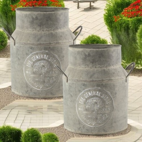 Farmhouse grey metal planter - farmhouse,