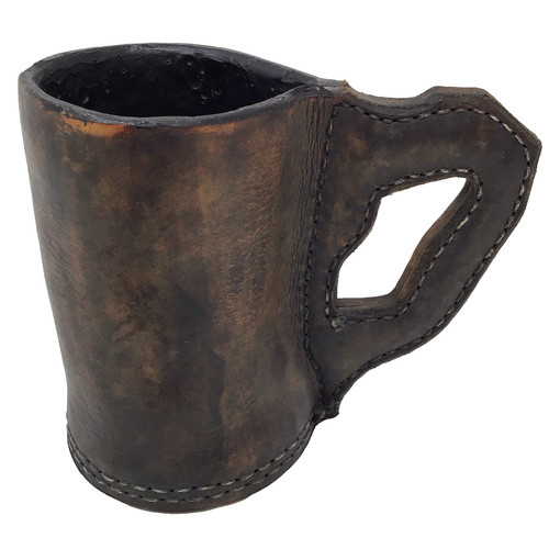 Vintage black leather tankard - black,