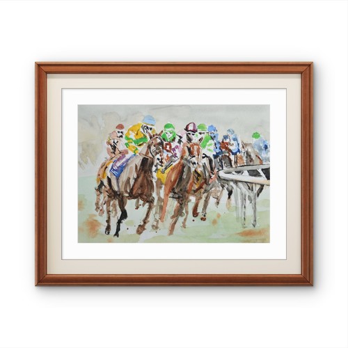 9x12 horse racing - horse,
