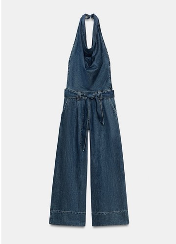 Halter denim jumpsuit with - halter,