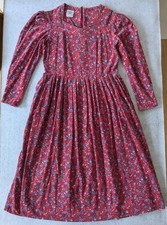 Vintage Laura Ashley fine cotton cord red floral dress. A small UK 16.