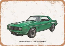 Classic Car Art - 1969 Chevy Camaro Yenko Pencil Sketch - Rusty Look Metal Sign