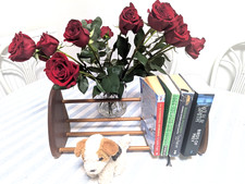 VINTAGE MID CENTURY TEAK WOOD DESKTOP BOOK TROUGH BOOK RACK SHELF STAND 60s/70s