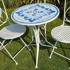 Bistro Table Blue White Mosaic Patio Outdoor Garden Furniture Stylish & Durable